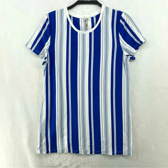 Banana Republic T-Shirt Women's Sz S Blue Striped Round Neck Regular Fit Supima - Picture 1 of 10